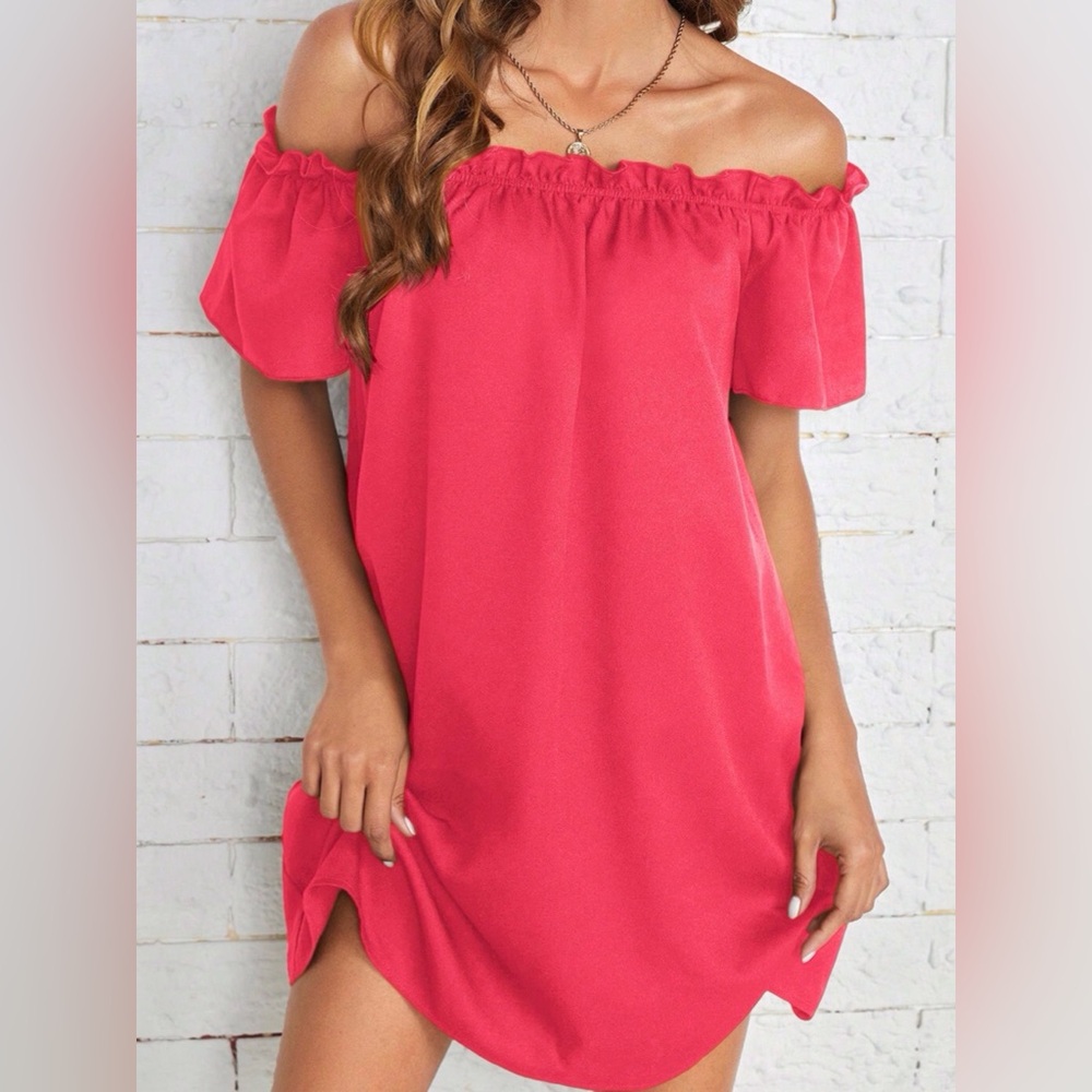 NWOT SHEIN Ruffled Off The Shoulder Mini Dress - Picture 5 of 6